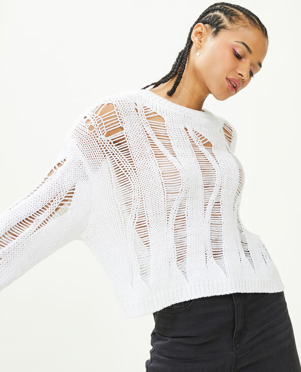 Pull court avec détails ajourés blanc - Pimkie