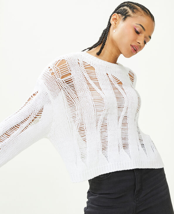 Pull court avec détails ajourés blanc - Pimkie