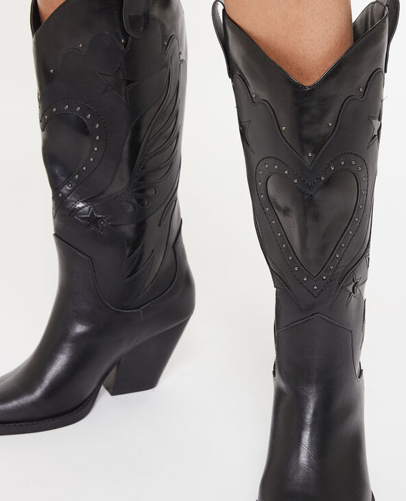 Bottes santiags avec découpes et clous noir - Pimkie