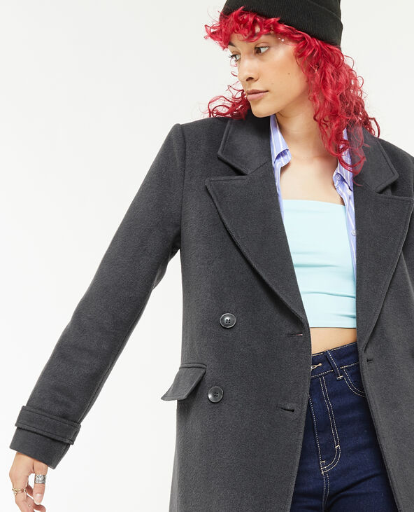 Manteau long en drap de laine gris foncé - Pimkie
