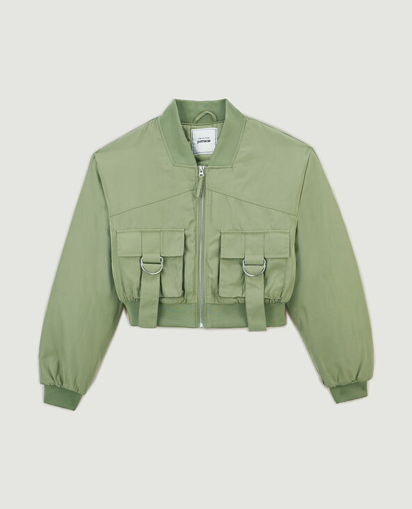 Bomber court avec poches et sangles vert de gris - Pimkie