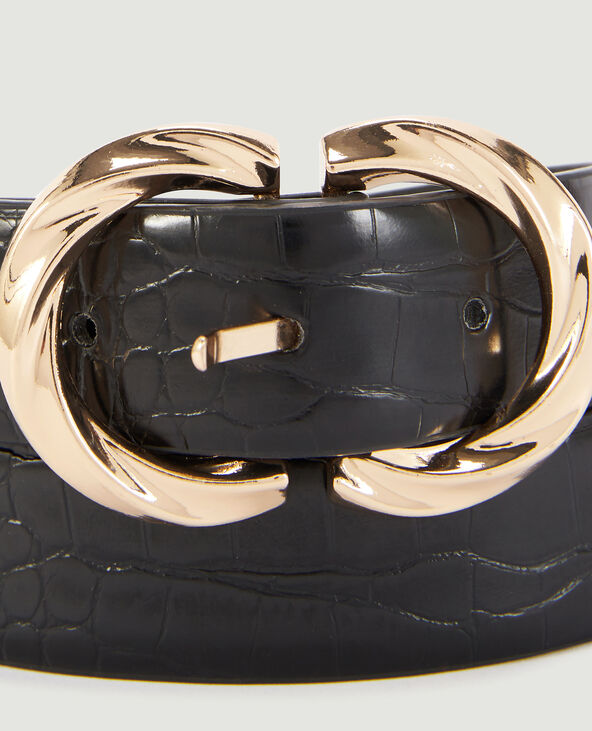 Ceinture effet croco à double boucle noir - Pimkie
