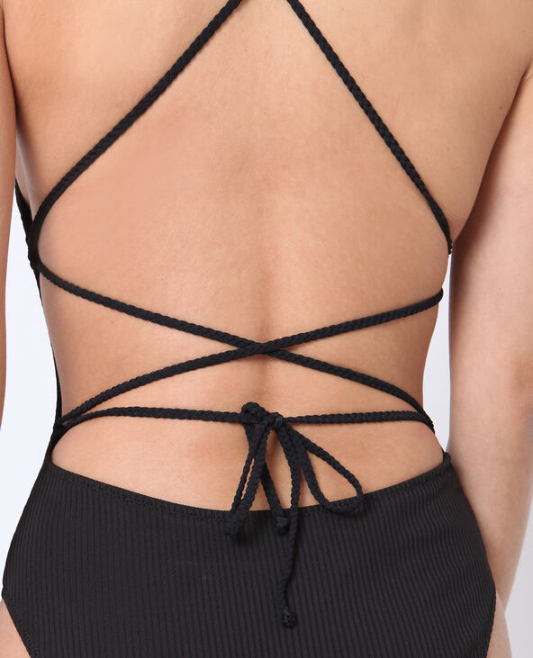 Maillot de bain une pièce à lacets noir - Pimkie