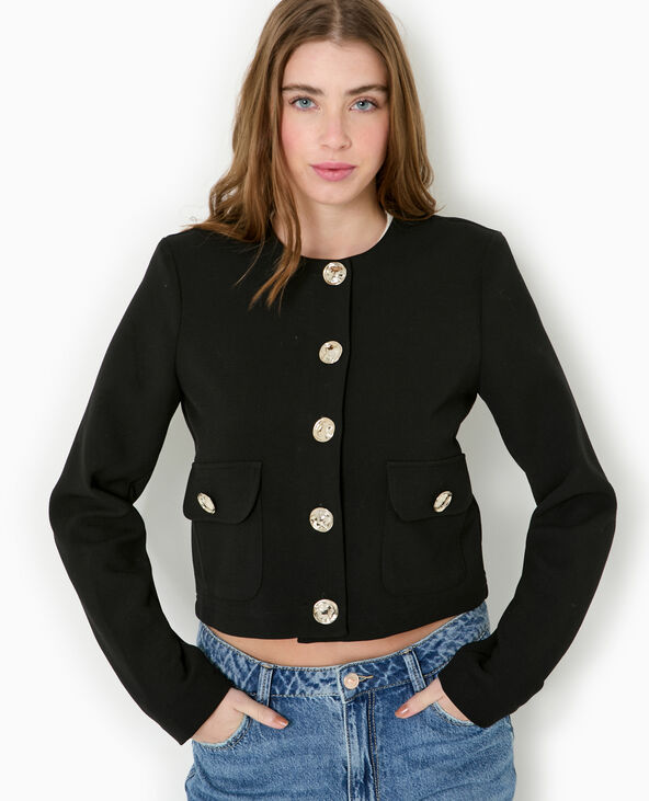Veste droite et courte avec boutons fantaisie noir - Pimkie