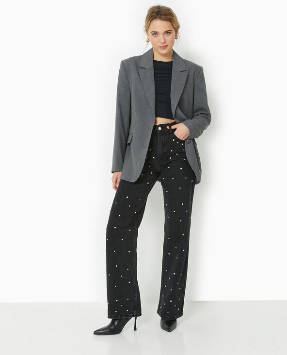 Jean droit avec strass devant noir - Pimkie