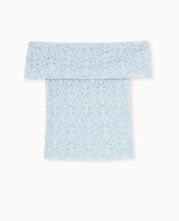 Top en dentelle encolure Bardot bleu clair - Pimkie