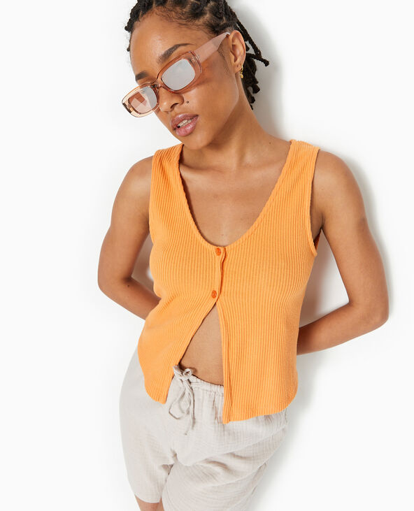 Débardeur en maille côtelée avec 2 boutons orange - Pimkie