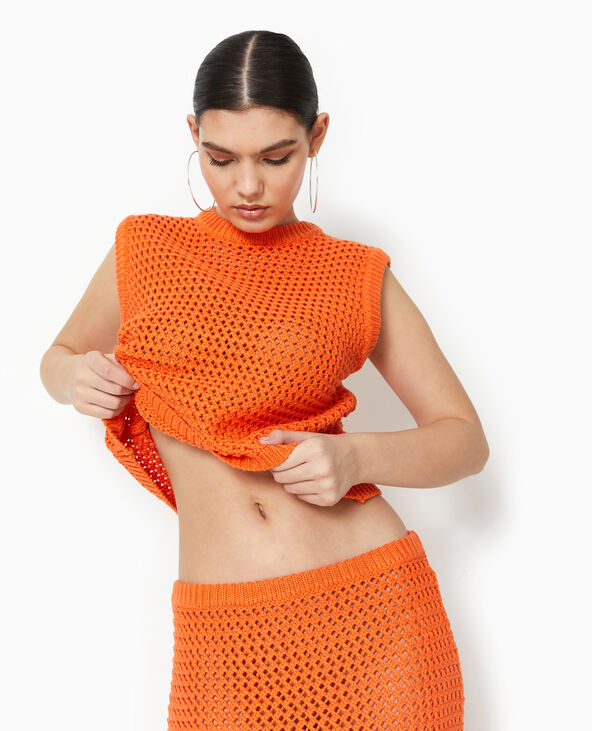 Pull sans manches en maille ajourée orange - Pimkie