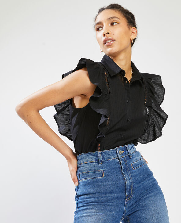 Blouse boutonnée avec volants noir - Pimkie