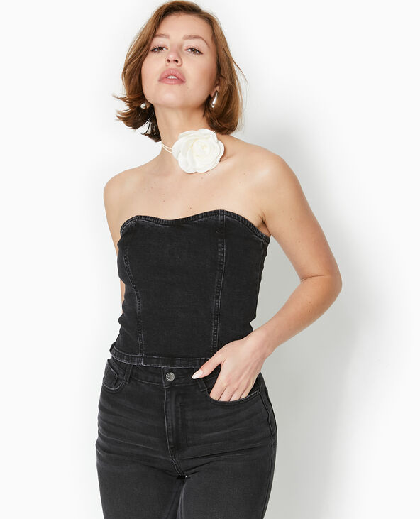 Top bustier en jean stretch noir - Pimkie