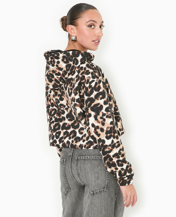 Sweat cropped motif léopard avec capuche noir - Pimkie