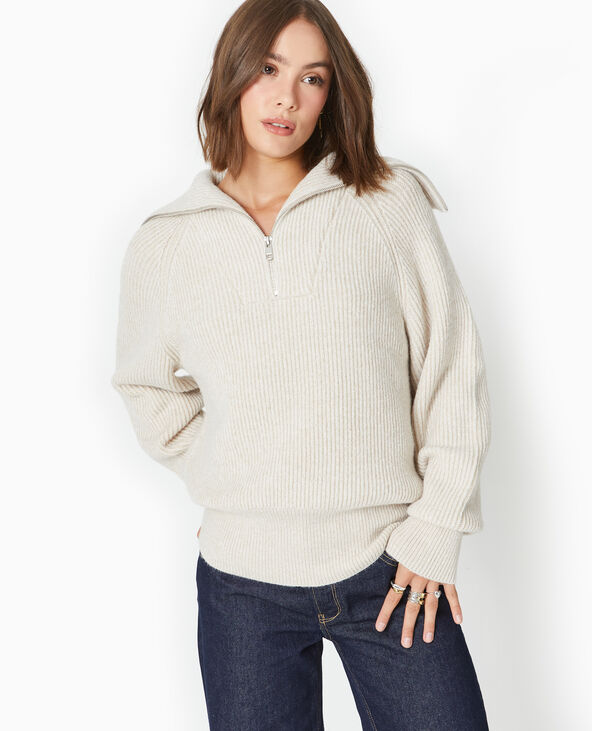 Pull avec grand col camionneur beige - Pimkie