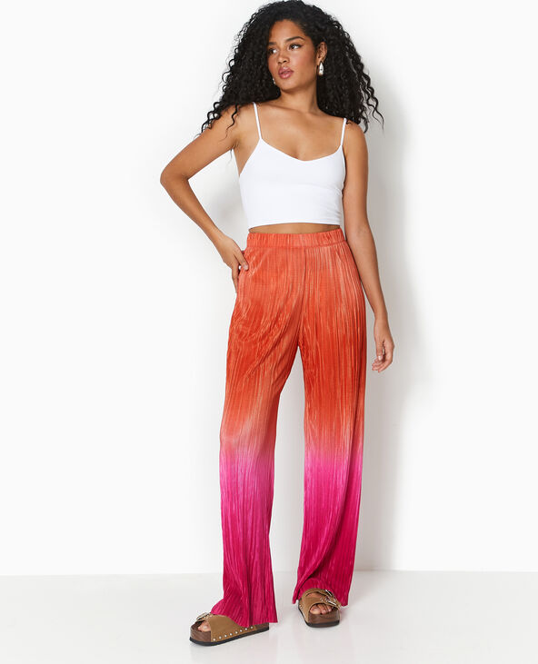 Pantalon large en tissu plissé et satiné orange - Pimkie