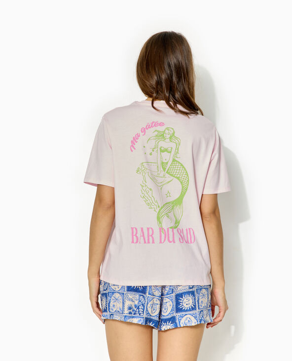 T-shirt oversize avec print poitrine et dos rose - Pimkie