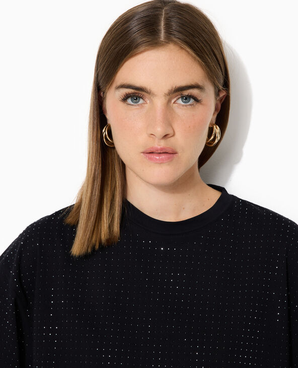 T-shirt manches courtes avec strass en all over noir - Pimkie