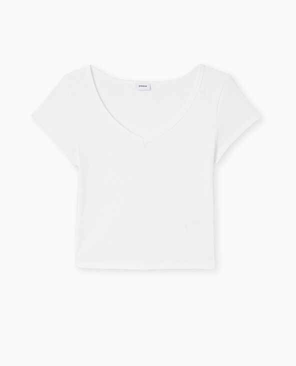 T-shirt court col V blanc - Pimkie