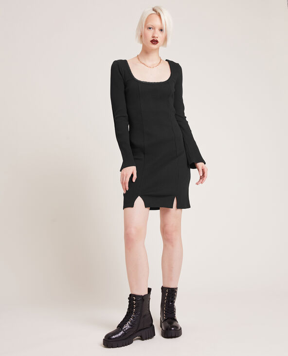 Robe côtelée manches longues noir - Pimkie