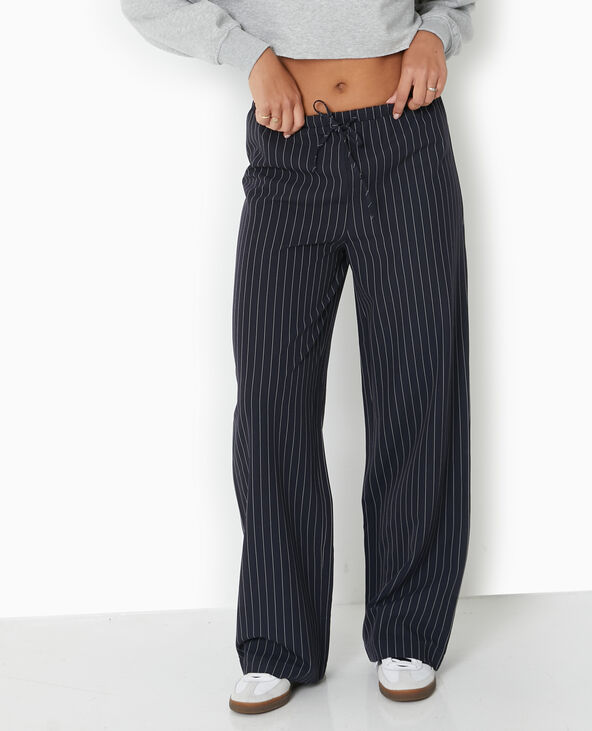 Pantalon droit taille élastiquée rayures banquier bleu marine - Pimkie