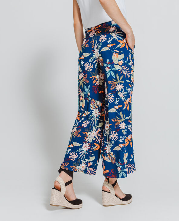 Pantalon large fleuri bleu marine - Pimkie