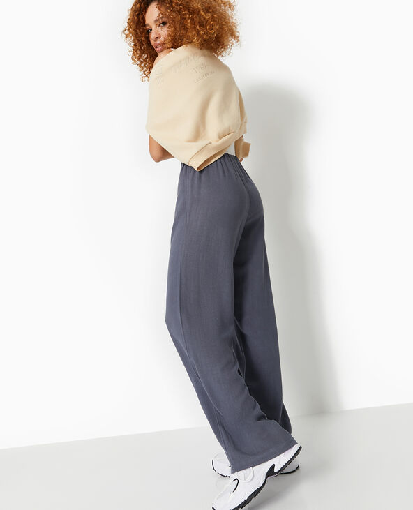 Pantalon droit et large avec taille élastiquée gris foncé - Pimkie