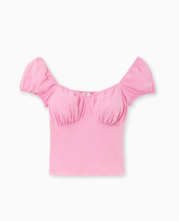Top encolure cœur avec smock dos rose - Pimkie