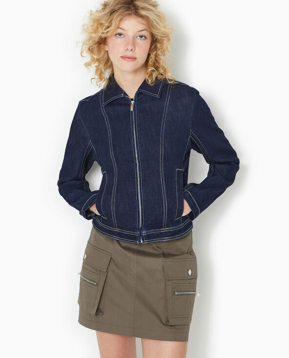 Veste cintrée en jean avec col bleu - Pimkie