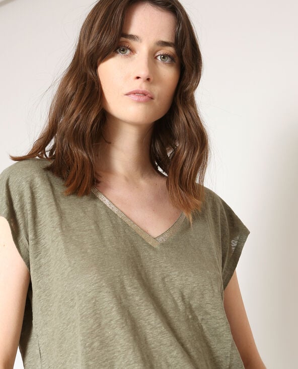 T-shirt en lin vert de gris - Pimkie