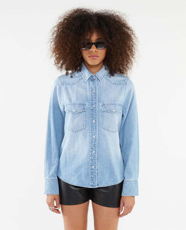 Chemise en jean avec boutons effet nacre bleu - Pimkie