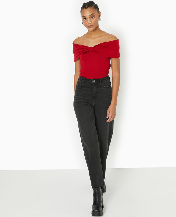 Top bustier en maille avec nœud rouge - Pimkie