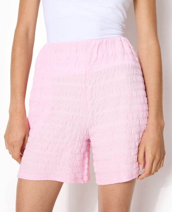 Short ceinture élastiquée en maille reliefée rose - Pimkie