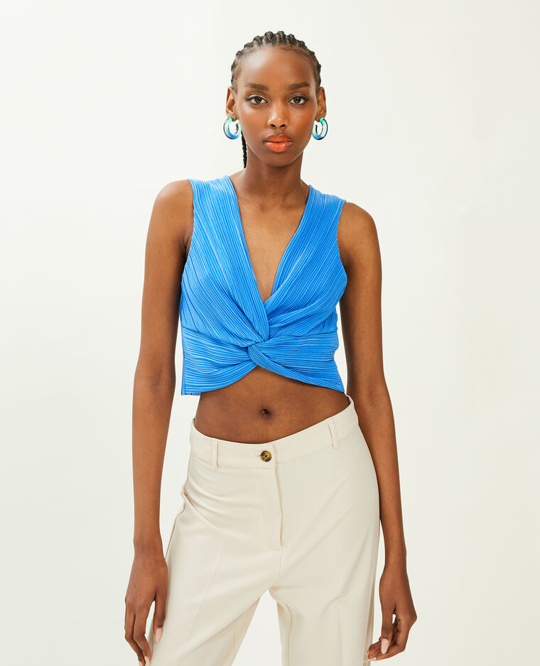 Top court en tissu plissé bleu - Pimkie