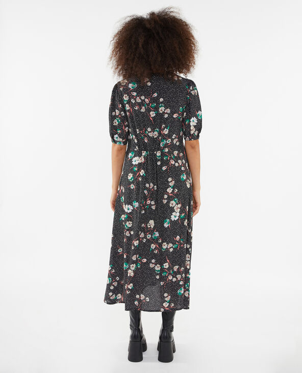Robe longue avec lien coulissé motif fleurs noir - Pimkie