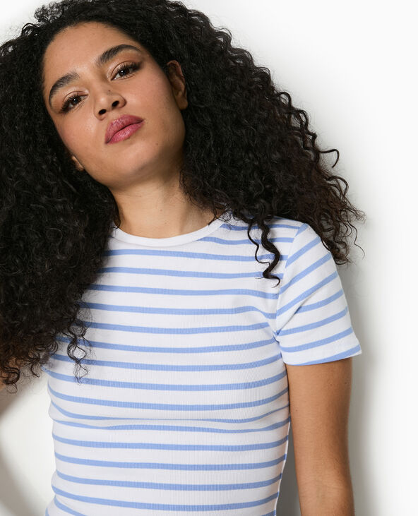 T-shirt court en maille côtelée rayée bleu - Pimkie