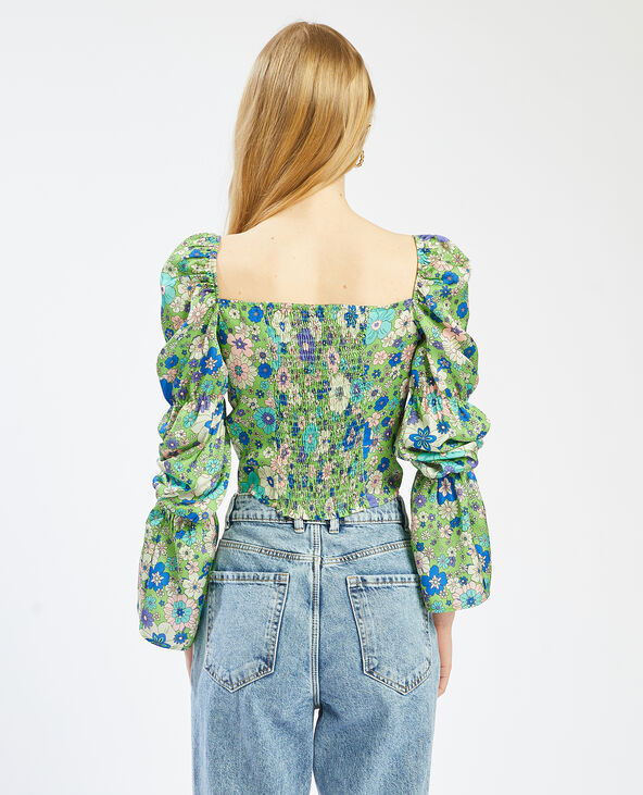 Haut à manches longues motif fleurs vert - Pimkie