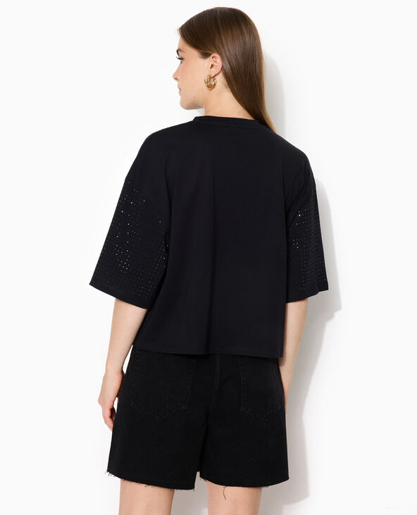 T-shirt manches courtes avec strass en all over noir - Pimkie