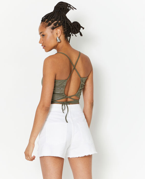 Top cropped dos-nu avec lurex vert kaki - Pimkie