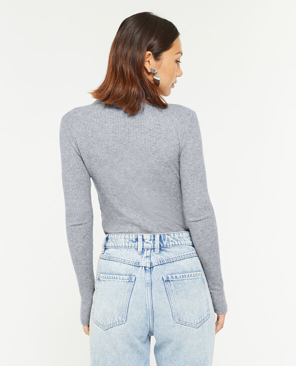 Pull fin en maille côtelée col cheminée gris - Pimkie