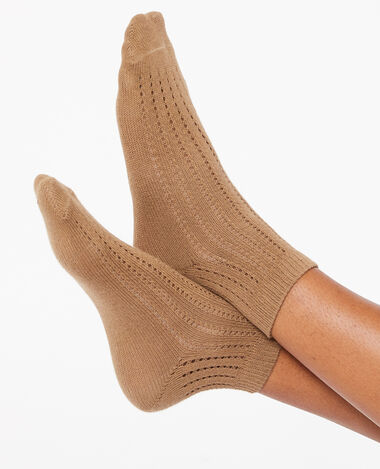 Paire de chaussettes en maille ajourée camel - Pimkie