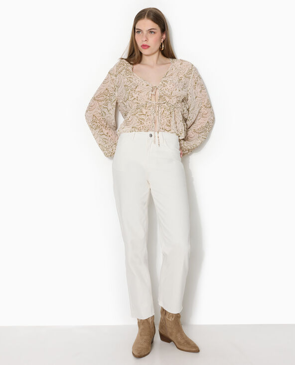Jean droit taille haute avec bas coupés blanc - Pimkie
