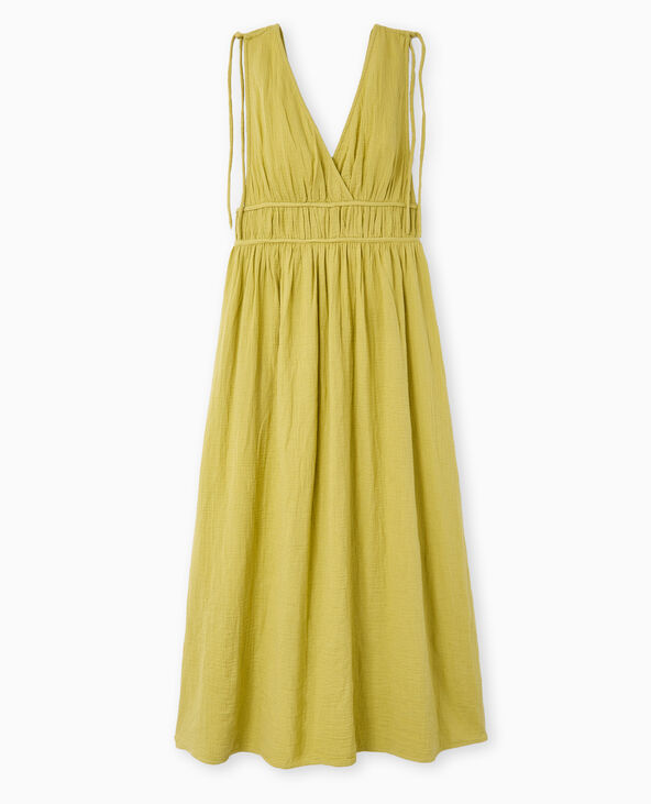 Robe longue en gaze de coton avec nouettes vert kaki - Pimkie