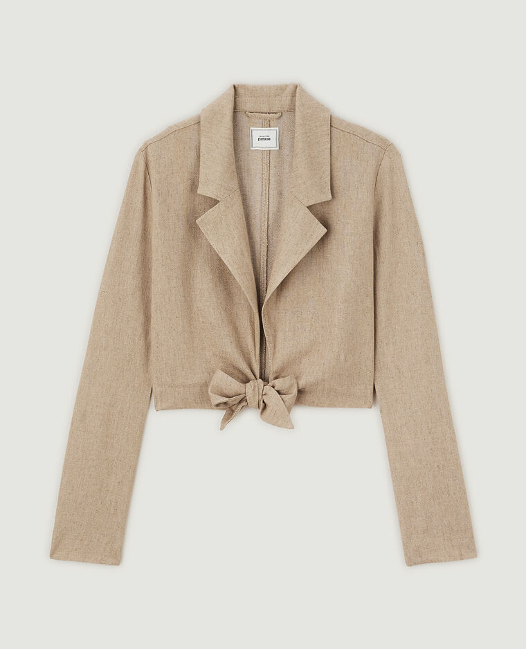Veste blazer courte à nouer avec lin beige - Pimkie