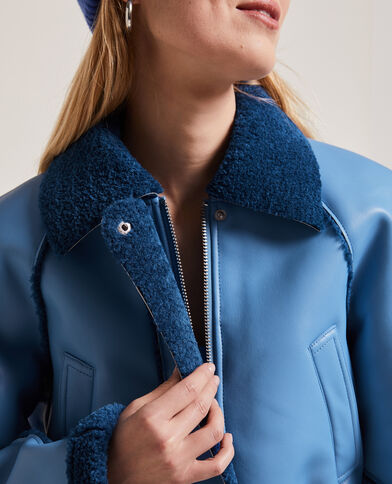 Blouson court simili cuir et sherpa bleu - Pimkie