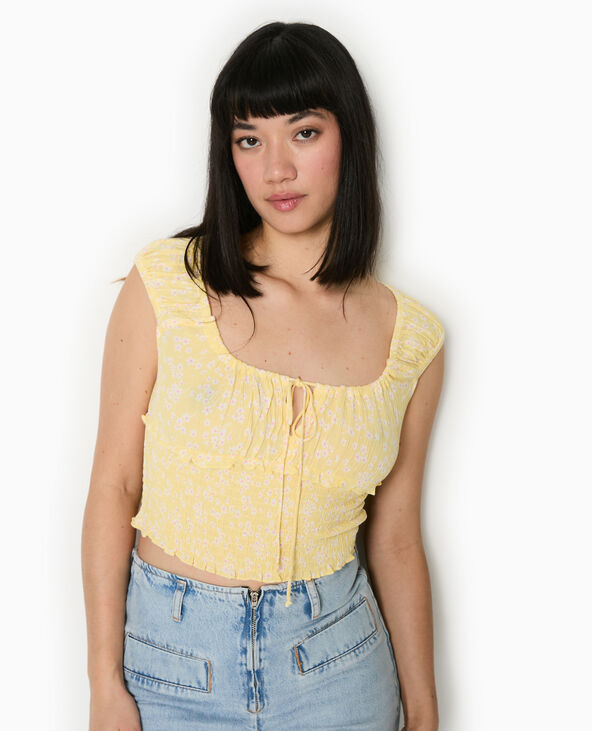 Top court forme empire avec petites fleurs Jaune pâle - Pimkie