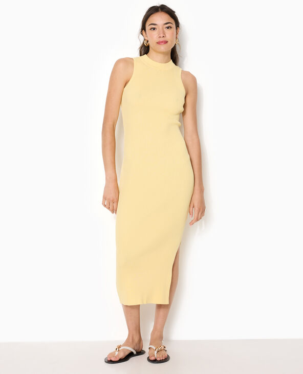 Robe longue et moulante en maille côtelée Jaune pâle - Pimkie
