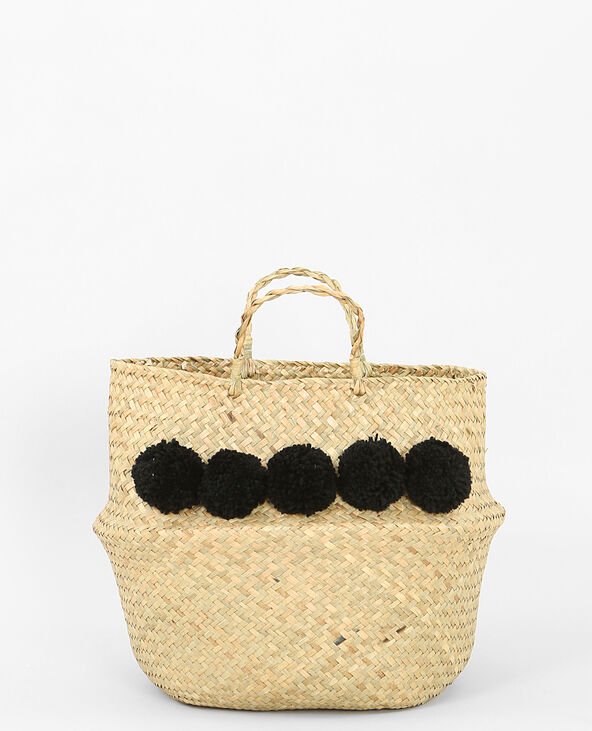 Panier tressé à pompons noir - Pimkie