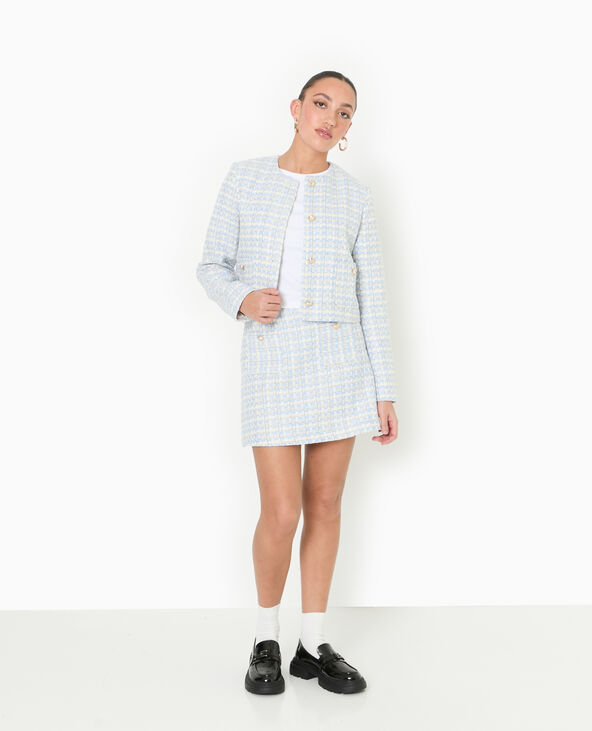 Jupe trapèze courte en tweed bleu - Pimkie