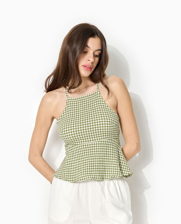 Top base volantée dos dégagé motif vichy marron - Pimkie