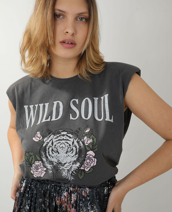 T-shirt à épaulettes gris foncé - Pimkie