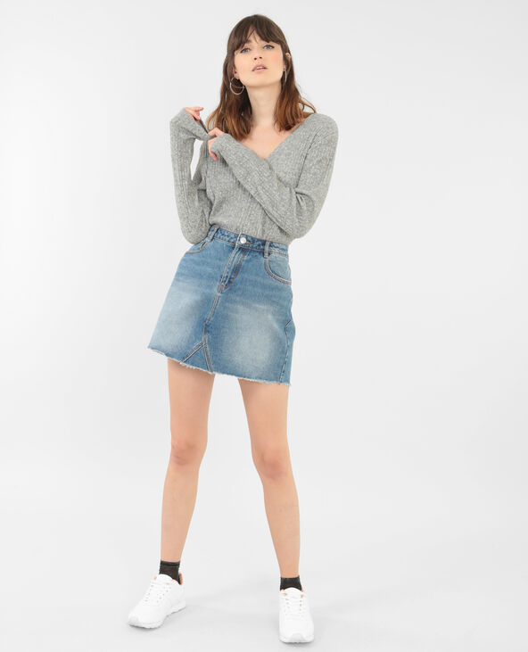 Pull côtelé cache-cœur gris chiné - Pimkie