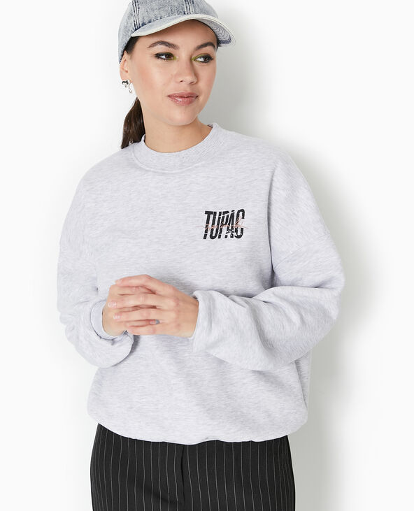 Sweat col rond Tupac gris chiné - Pimkie